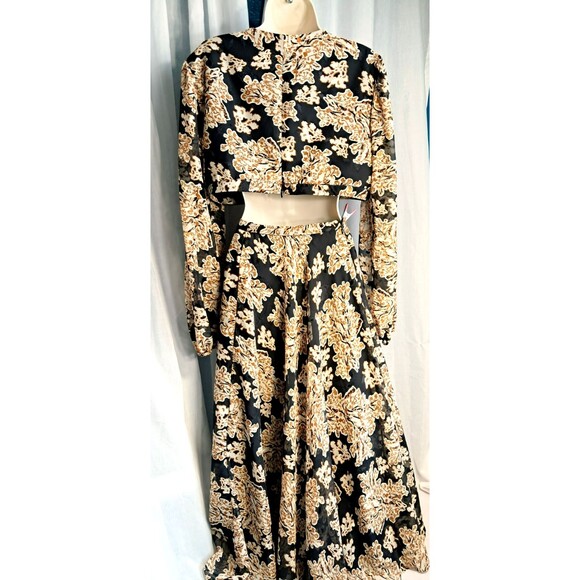 NWT Gianni Bini Black Brown V-Neck Cut Out Maxi Dress Size 12 - Picture 5 of 10
